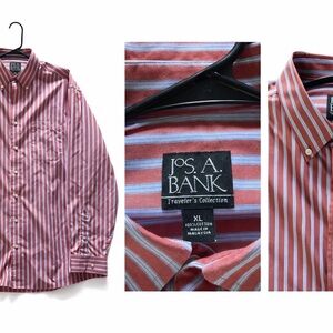 Jos. A. Bank Men's Burgundy and Gray Striped Shirt XL